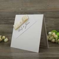 Square Foiling Invitation with Ribbon Bow Half Fold Wedding Card White Invitation Customized 